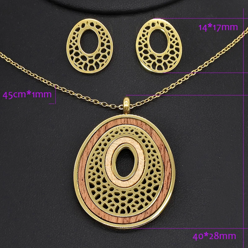 AMUMIU деревянная подвеска ожерелье серьги комплект модные ювелирные изделия