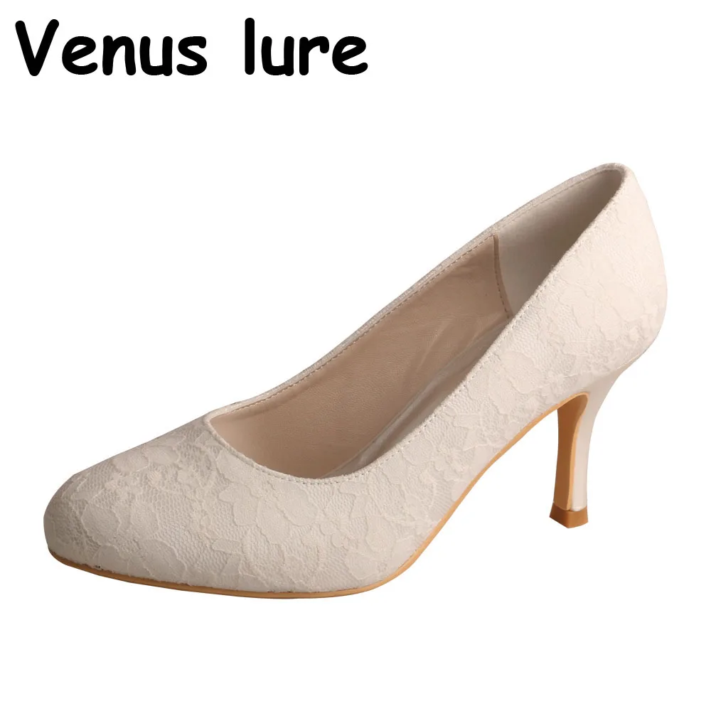 

Hot Selling 8CM Lace Heels for Wedding Closed Toe Pumps