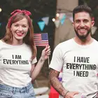 Футболка для влюбленных с надписью i am everything, Топы И Футболки Для Женщин, Летняя короткая хлопковая одежда, комплекты уличной одежды