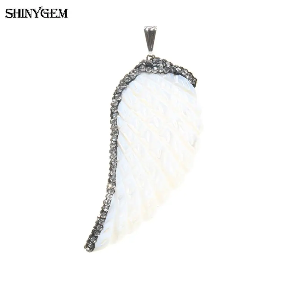 ShinyGem Natural Pattern Shell Pendants Inlay Rhinestone Black Brown Simulate Angel/Dragon Wing For DIY Jewelry Making | Украшения и