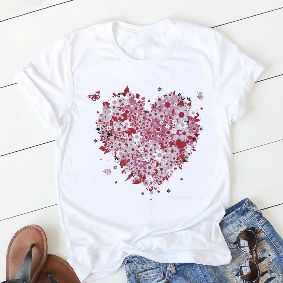 

Streetwear Tops Female T-shirt Female Clothes Tee Women T shirts Love Heart Printed Summer Short Sleeve Casual Shirt Harajuku