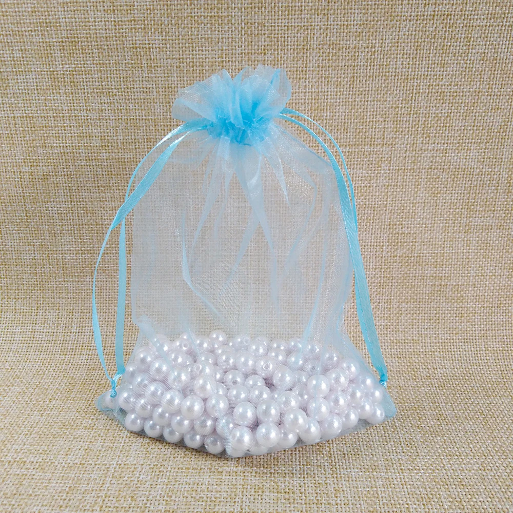 sky blue 50 шт. Подарочная сумка для ювелирных изделий 17x23 20x30 25x35 30x40 Свадебные вечерние рождественские подарочные сумки из органзы на шнурке ювелирные изделия мешки для упаковки пакетов - Цвет: sky blue