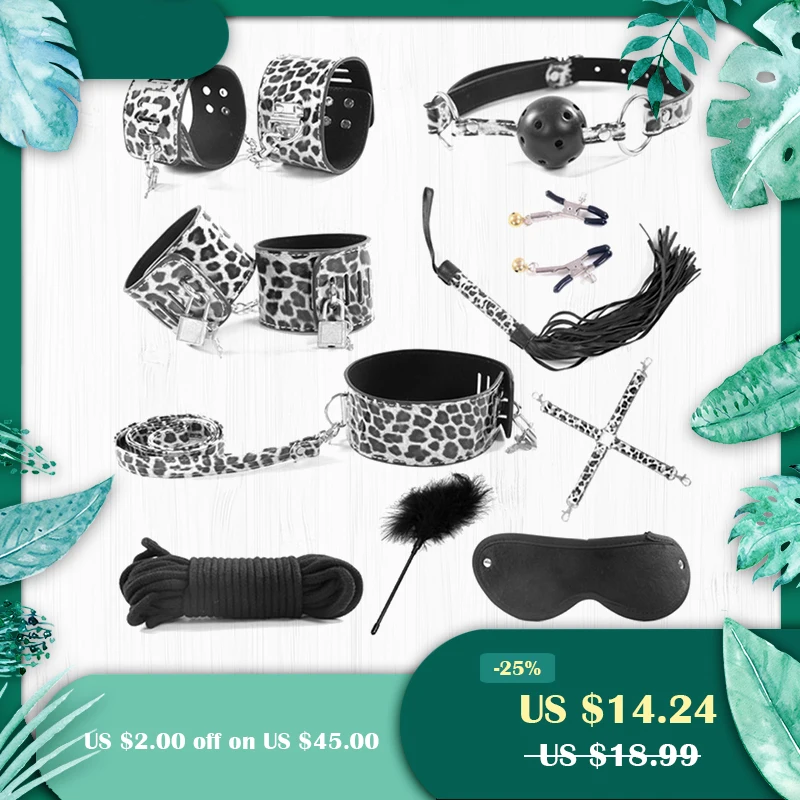 Наручники для пар товары взрослых Леопардовый узор кожа 10 шт. костюм женщин набор