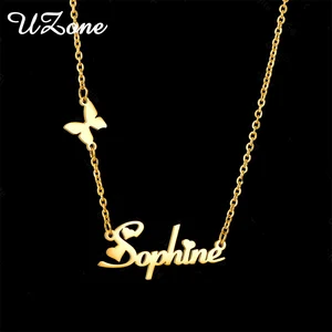 Ожерелье UZone в виде бабочки с именем на заказ, ожерелье-чокер из нержавеющей стали с именной табличкой на заказ, очаровательные подарки, Прямая поставка