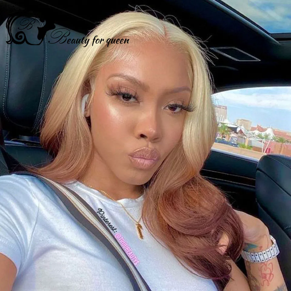 

613 Brown Wavy Lace Front Human Hair Wigs For Women Pre Plucked Colored Straight Brazilian Hair Wig Transparent Lace 150 Density