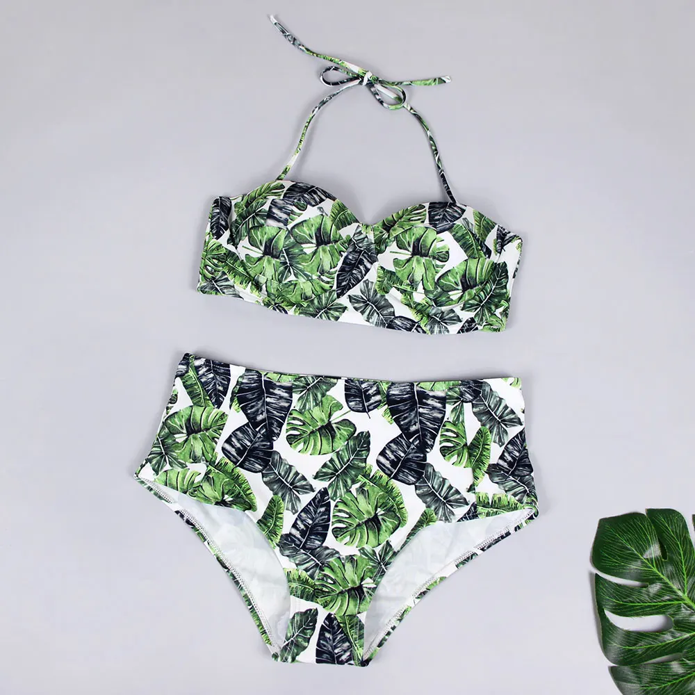 

Push Up Swimsuit High Waist Strappy Plus Size Bikini 2021 Print Swimwear Biquini Feminino Hot Sale Retro Newest Traje De Bano