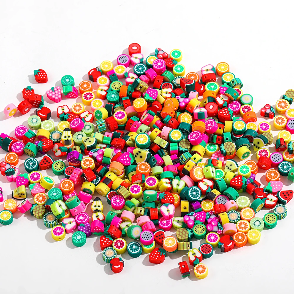 

40pcs/lot Strawberry / Grape / Lemon / Orange Shape Polymer Clay Beads Mixed Fruit Spacer Loose Beads for Making DIY Accessories