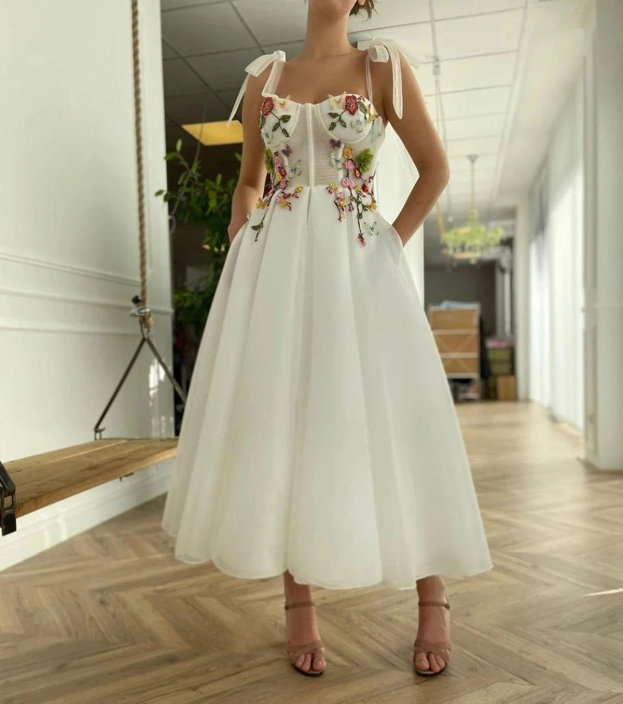 

Backless Moroccan Prom Dresses A-line Spaghetti Straps Ankle Length Tulle Appliques Robe De Soiree Prom Gown Evening Dresses