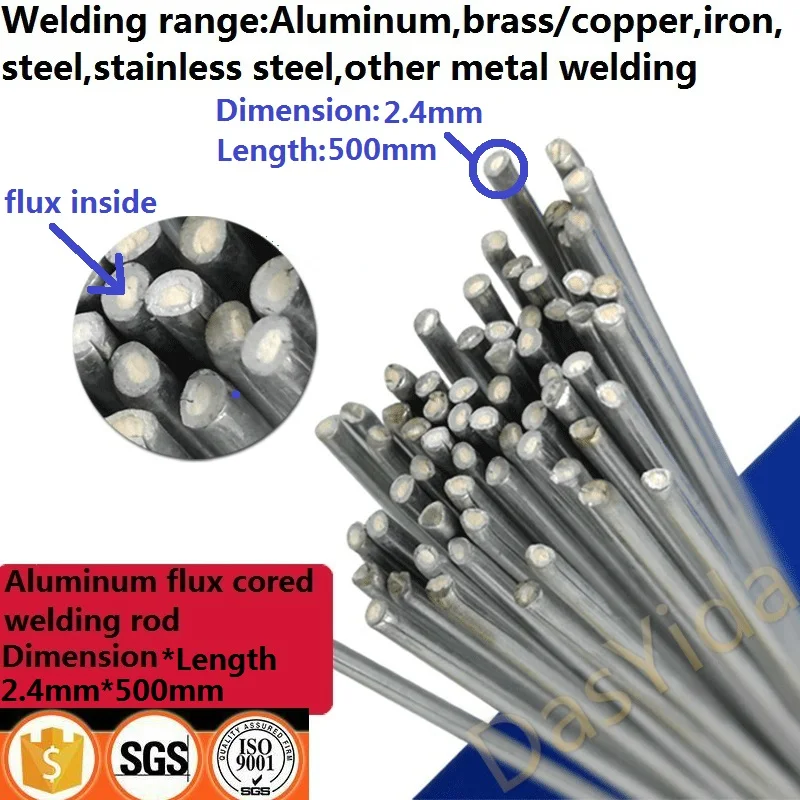 Alambre de soldadura de aluminio con núcleo de fundente de baja temperatura, No necesita polvo de aluminio en lugar de varilla de soldadura WE53, 2,4mm x 500mm