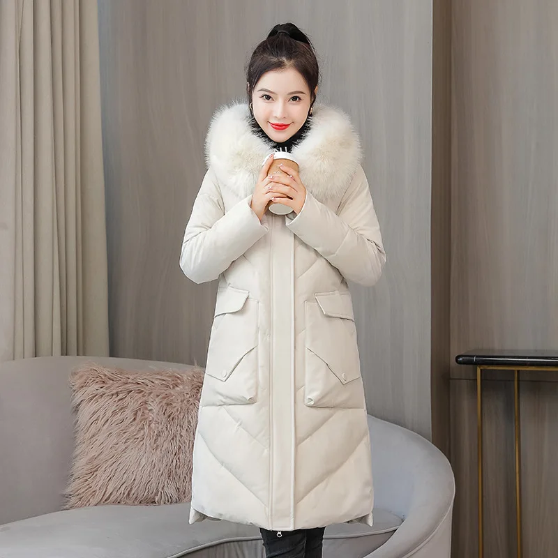 Winter  Ladies Coats and Jackets Women The New Female Big Fur Collar Down Cotton Clothes Mid-length Thicken
