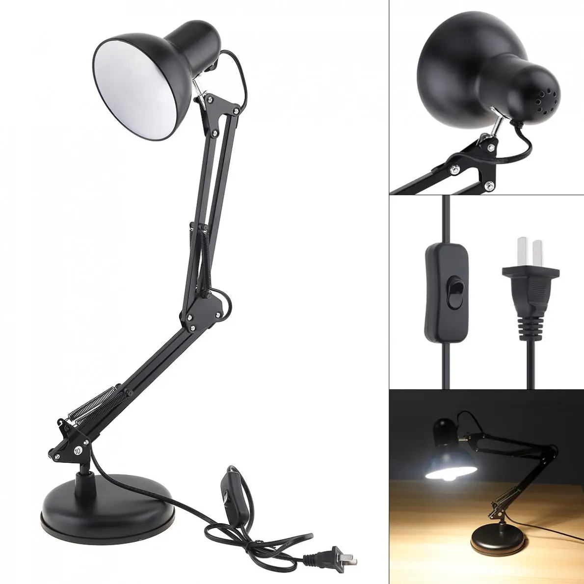 Настольная лампа с гибким поворотным кронштейном черная настольная основанием и