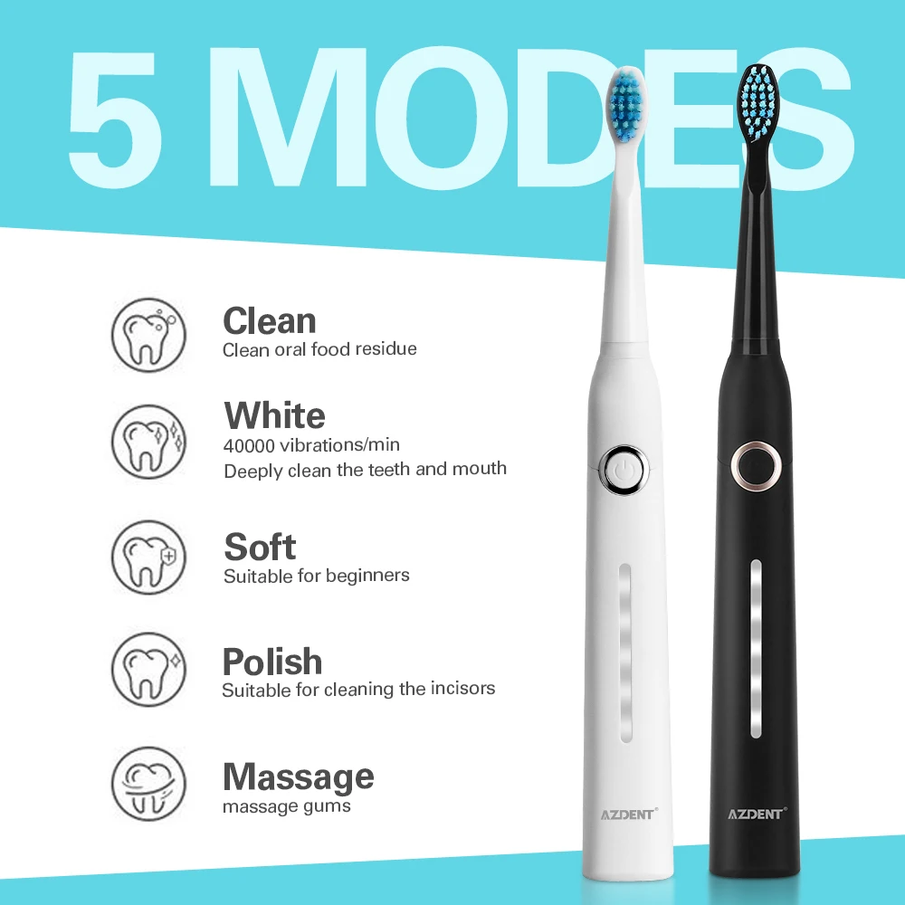 AZDENT Модные 5 режимов Ультразвуковая электрическая зубная щетка для зубных щеток