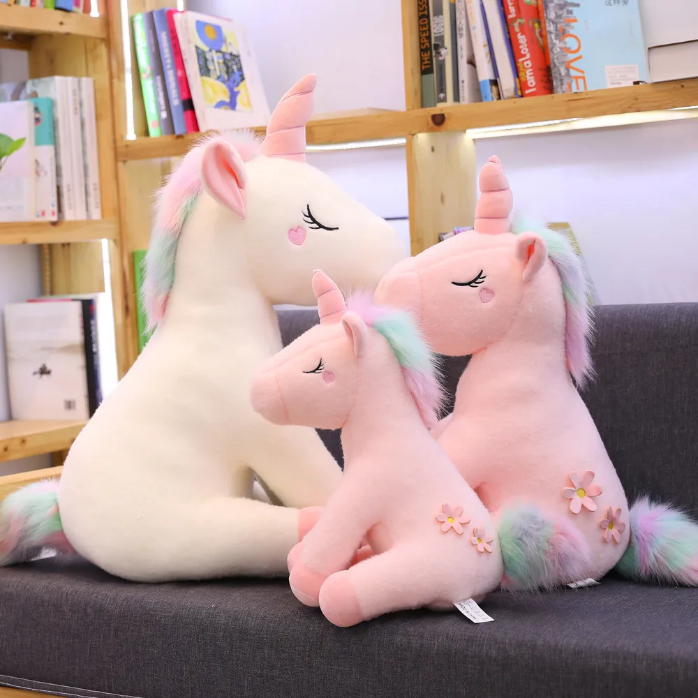 

25-100cm Colorful One-horn Horse Plush toy Soft animal Stufeed unicorn Cartoon Cute unicornio Kawaii big size gift for child