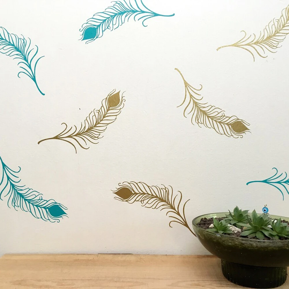 Pegatinas de pared de plumas de pavo real para habitación de niños, etiqueta de la pared de animales, vinilo, decoración del hogar, 50 Uds.