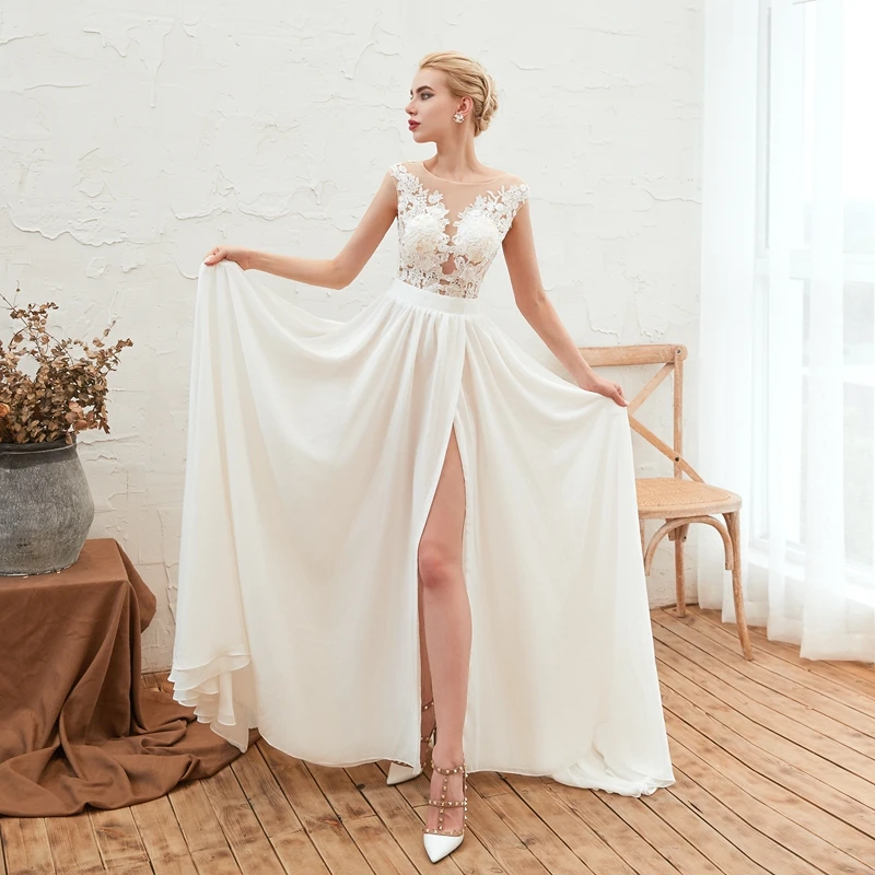 Пляжное свадебное платье 2020 Vestidos De Novia сексуальный разрез шифоновые Свадебные