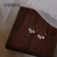 obear 14k real gold plated korean sweet lovely pearl tassel stud earrings women temperament small fresh jewelry