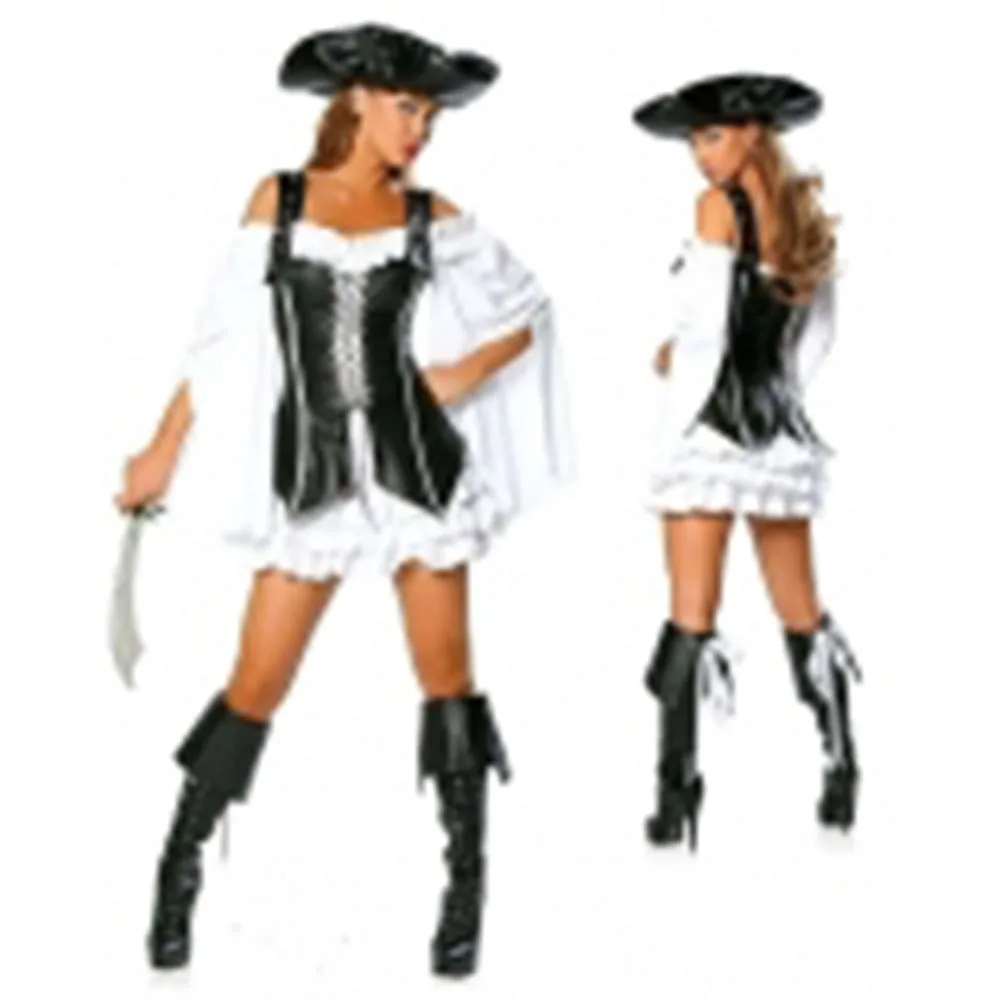 

Faux Leather Pirate Costume Party women Costume Halloween Cosplay Costume with Hat Size s-2xl
