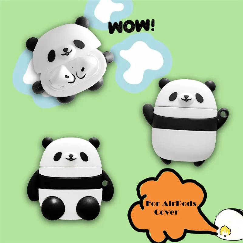 

3D Cute Panda Case For Apple AirPods 2 Silicona Earphone Cover For Apple Air Pods With Hooks Cartoon Panda Cases Hoesje