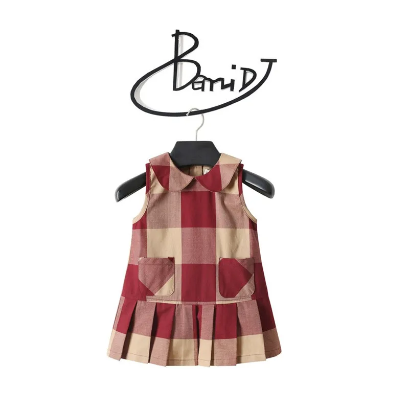 Летние Новые Детские платья для девочек платье без рукавов в клетку с милым