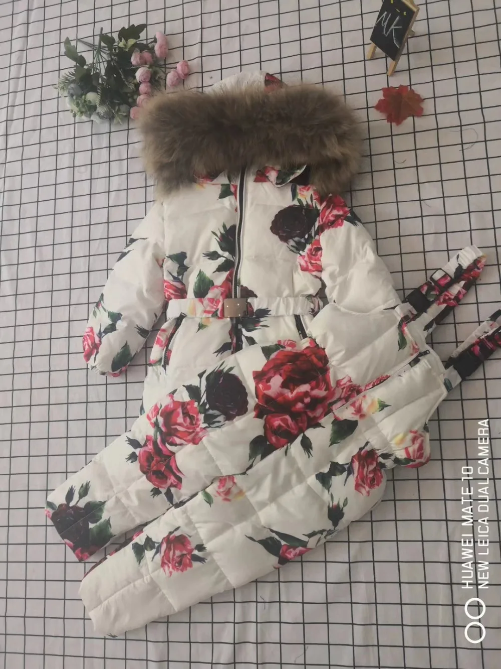Real raccoon fur winter jacket child suit jacket+pant twinset boy& girl ski suits children down jacket outerwear parka