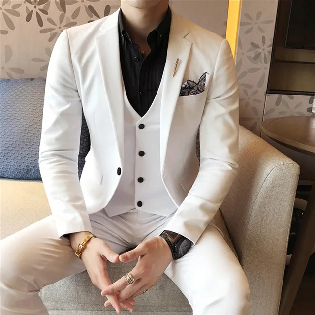 

2020 Classic Slim Fit Men Suit 3 Piece White Formal Groom Tuxedo Men Wedding Suits Set Business Work Wear Man Jacket Vest Pants