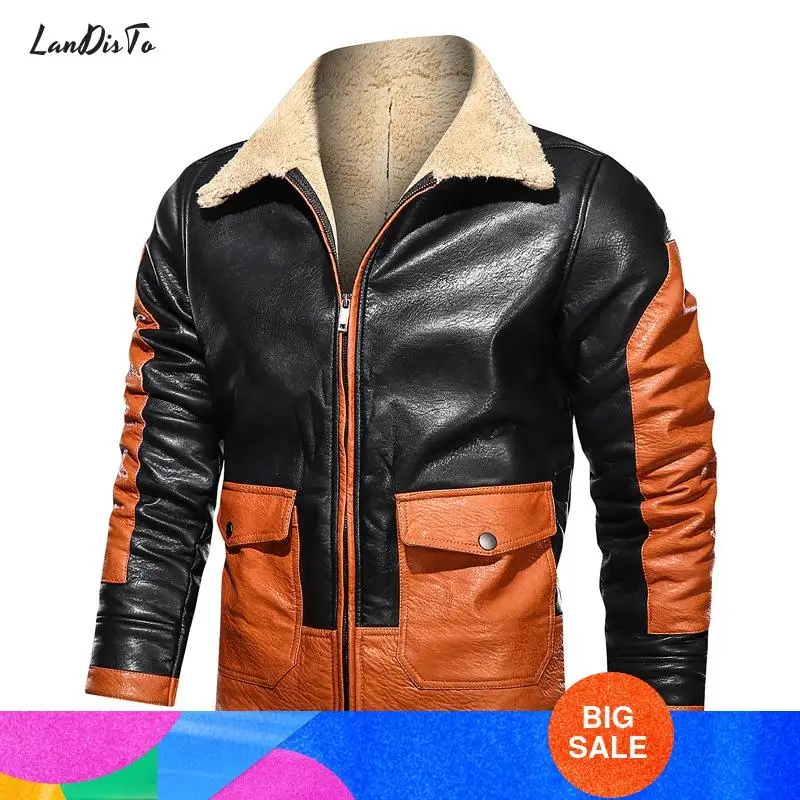 LANDISTO повседневная мужская куртка из искусственной кожи с флисовой подкладкой