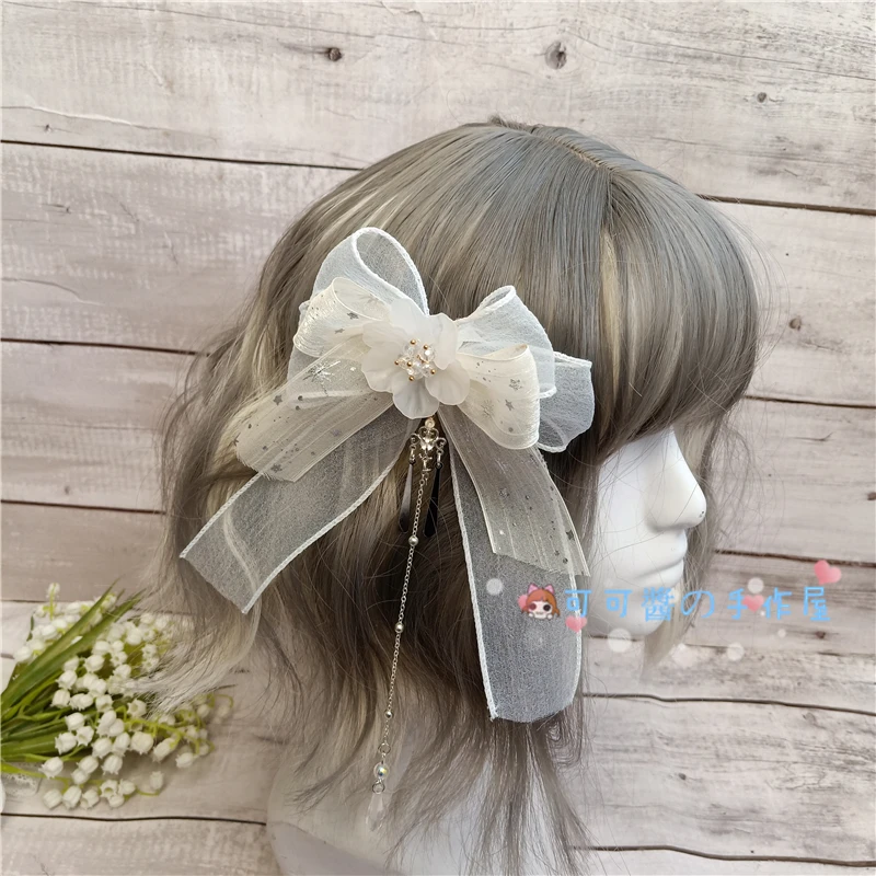 

Origional China Antique Style Bow Chain Side Clip Barrettes a Pair of Hairclips Lolita Heaven GIRL'S SAKURA Tea JSK Accessories