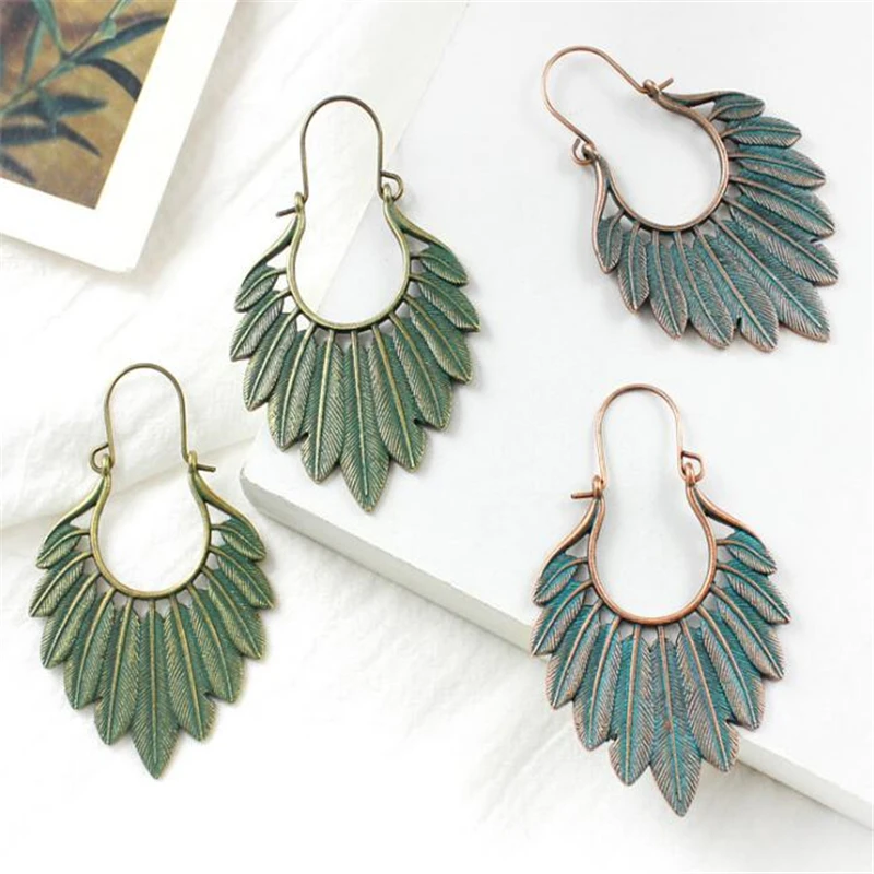 ZOSHI богемные этнические бронзовые серьги подвески с зеленым листом женские