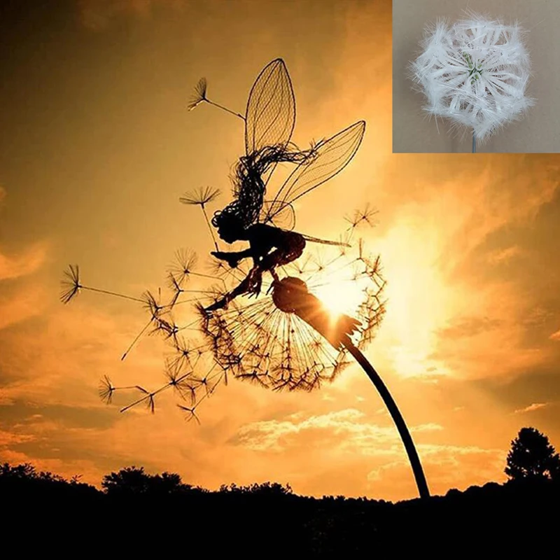 

Garden Decoration Wooden Stake Fairy Dancing With Dandelion Metal Garden Courtyard Art Decoration Lawn Landscape Sculpture Decor