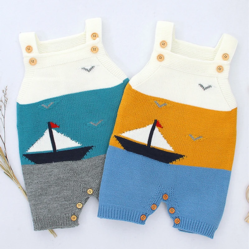 

2020 Baby Boys Girls Cartoon Boat Knitting Rompers Autumn Infant Baby Romper Baby Boy Girl Braces Romper Clothes