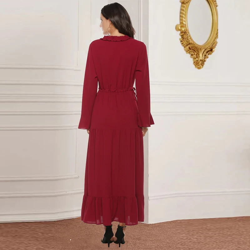 Мусульманское платье мусульманское турецкое с поясом рукава-трубы шифоновое