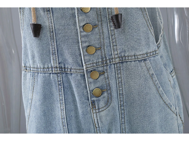 

[EAM] Loose Fit Women Blue Denim Big Size Jumpsuit New High Waist Pocket Stitch Pants Fashion Tide Spring Summer 2021 1DD6725