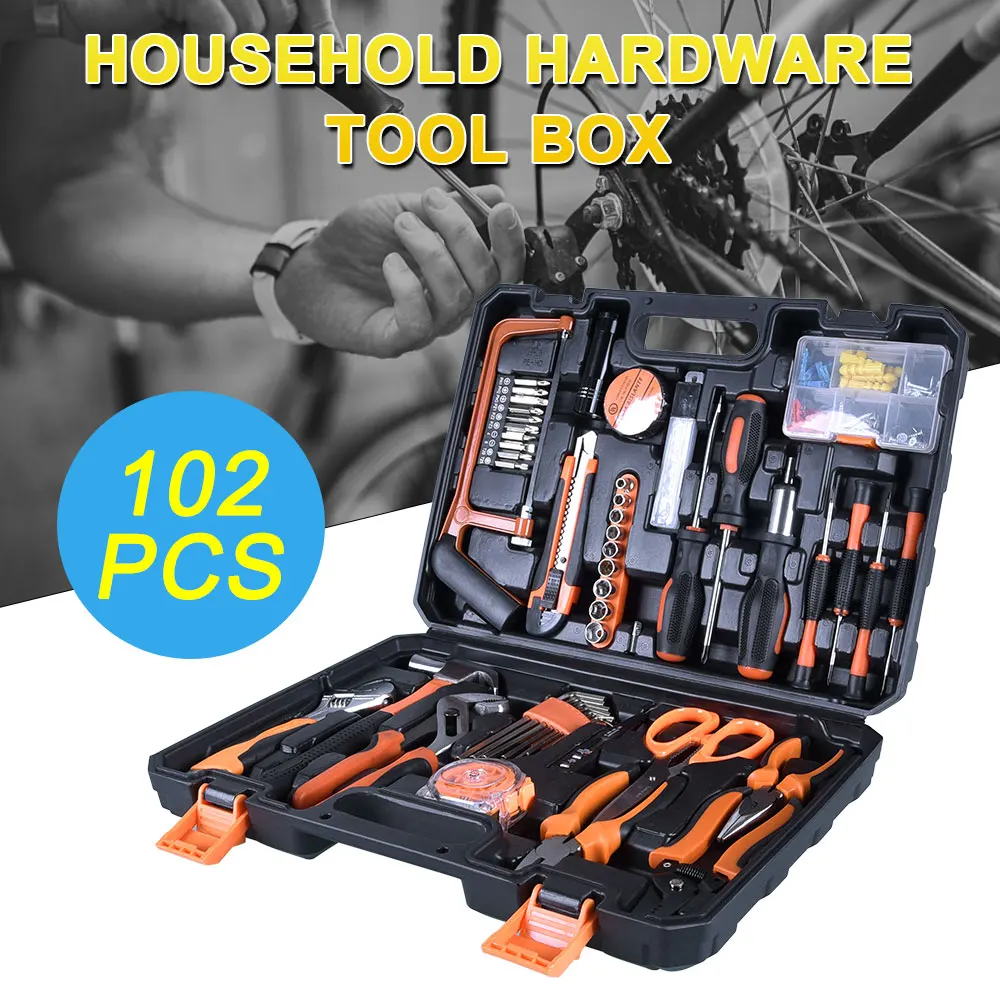 

DIY Hand Tool Set 102PCS For Household Repair Daily Maintenance Home Hardware Tool Kit With Plastic Toolbox With Screwdriver Saw