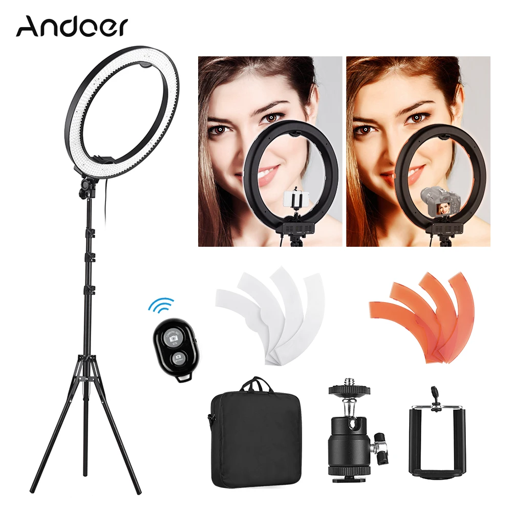Andoer 18 &quot5500K светодиодный видео светильник кольцевая лампа 36 Вт живое шоу ing +