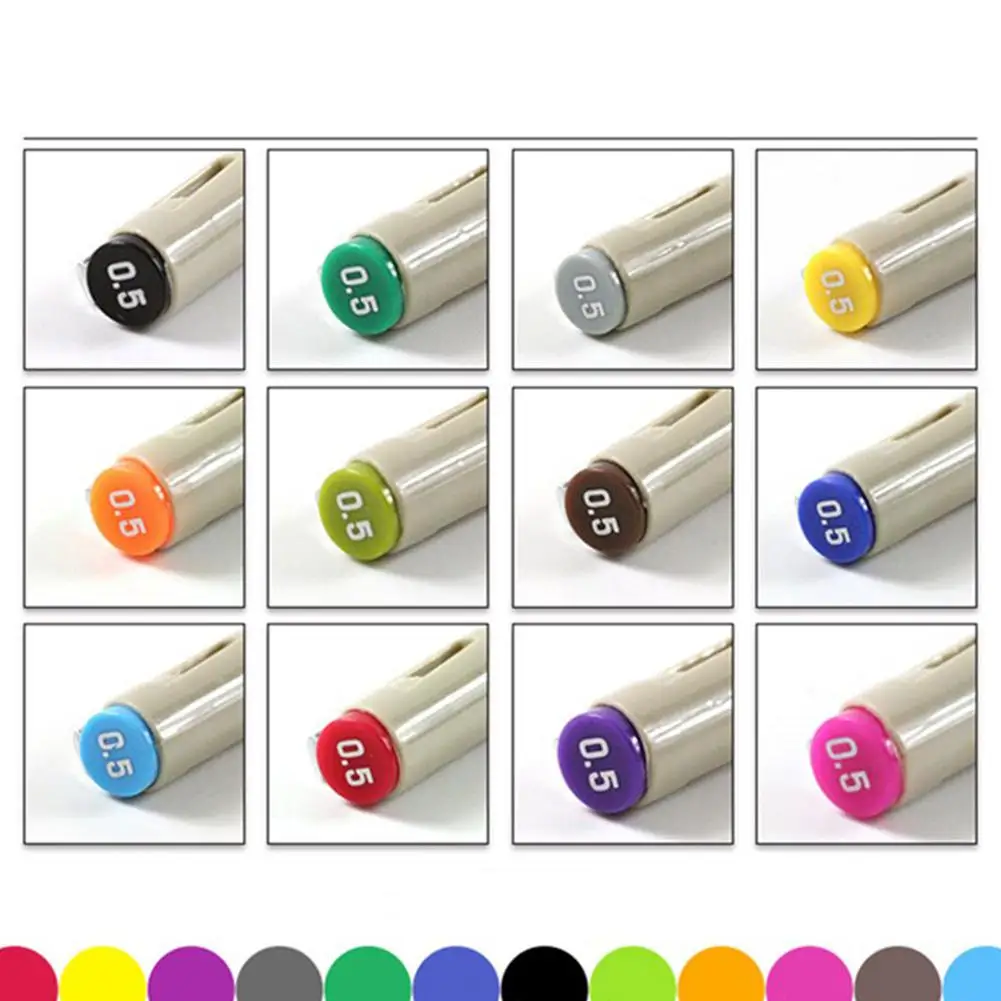 

12 colors/set Needle Pen Set Fine Line Colored Sketch Arts Drawing Marker Pens