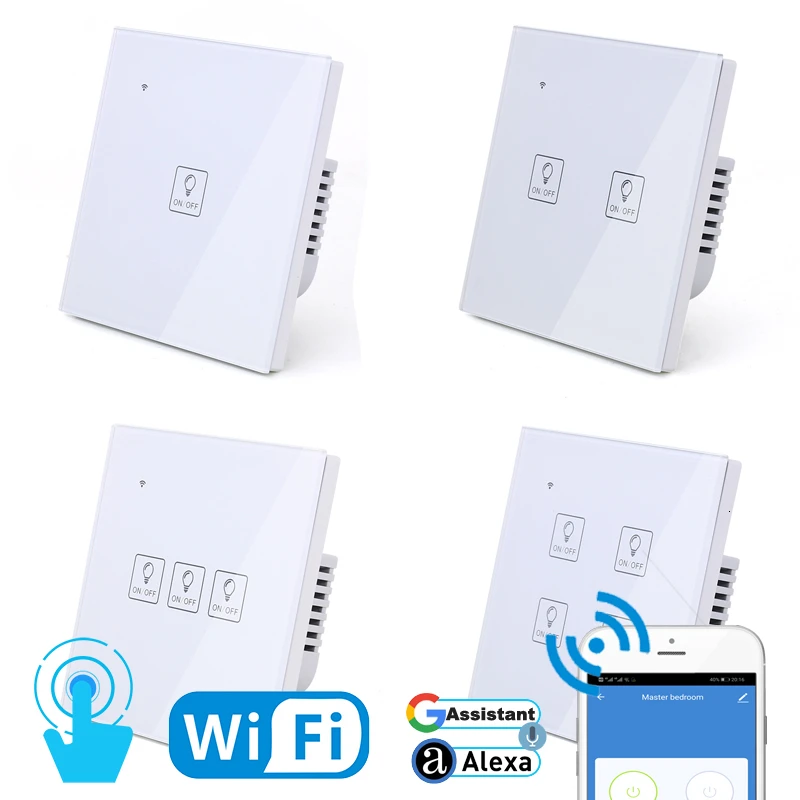 WIFI сенсорный светильник значок настенный выключатель белое стекло синий