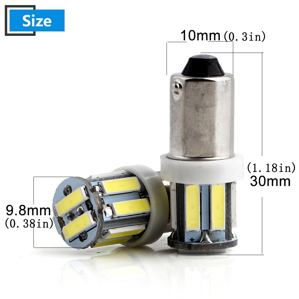 10PCS DC 12V 24V T11 BA9S 7014 10 SMD 250LM Led Bulb Door Side Map Indicator Reverse Reading Tail Light Car White Red Blue Amber |