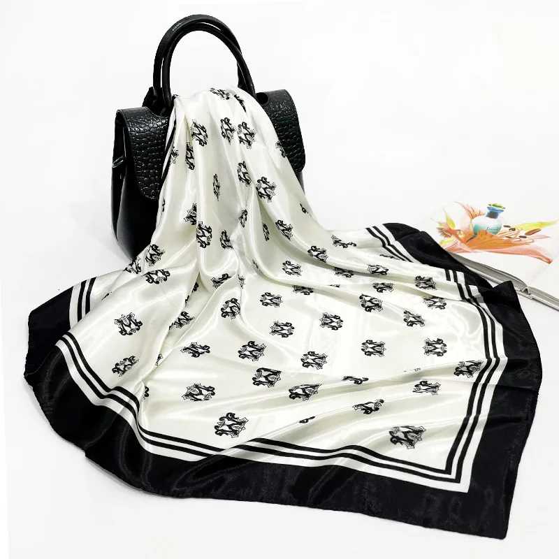 

90*90cm Spring and Autumn New Fashion Silk Scarf Women's Luxury Outdoor Hair Decorate Wrap High Quality Soft Printed Shawl Lady
