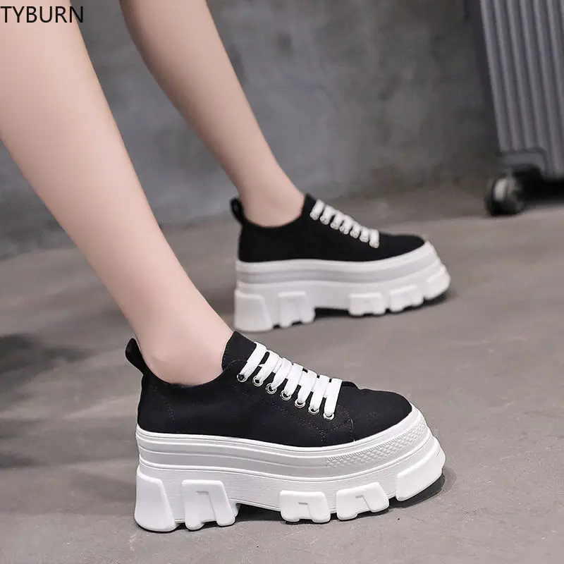 Женские холщовые туфли удобные на толстой подошве стельки увеличивающие рост из