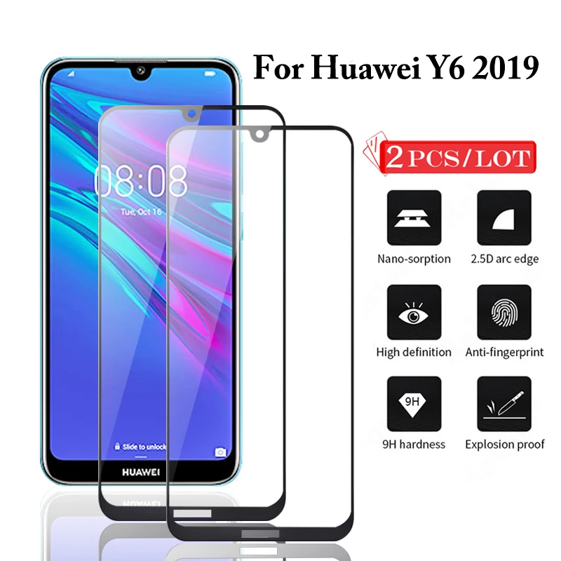 Защитное стекло закаленное для Huawei Y6 2019 Высокопрочное 2 шт.|Защитные стёкла и