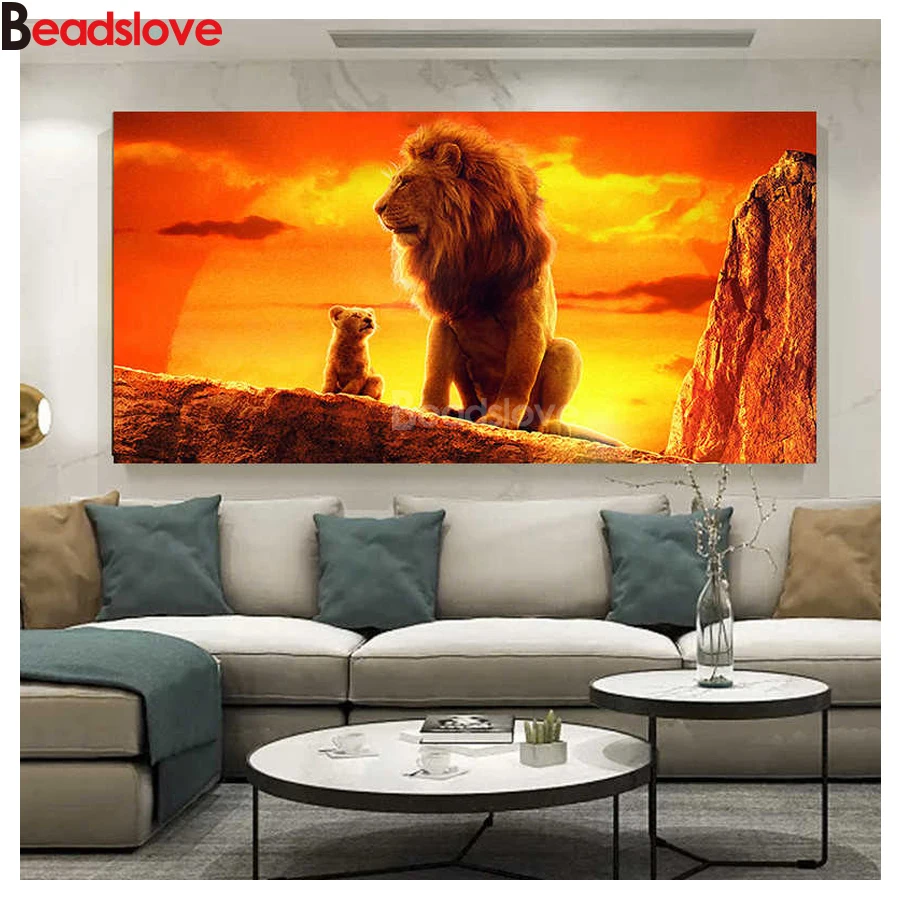 Картины из квадратных кристаллов картины с закатом Лев мама любовь алмазная