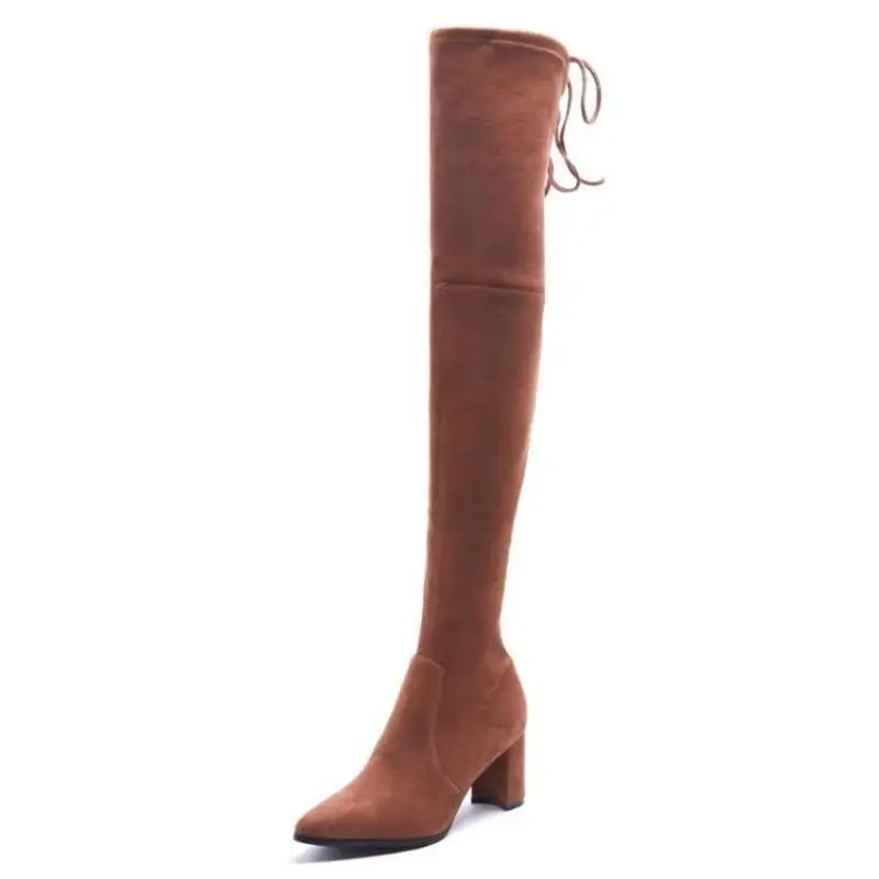 

Winter boots suede young solid suede pointed head thick heel 5-8cm over knee high heel fashion simple elegant women's boots