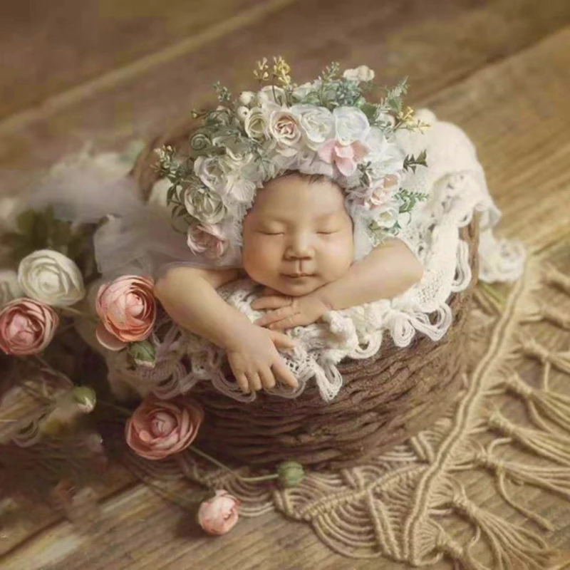 

Cotton Thread Rope Handmade Woven Tassel Mat Blanket Newborn Photography Props