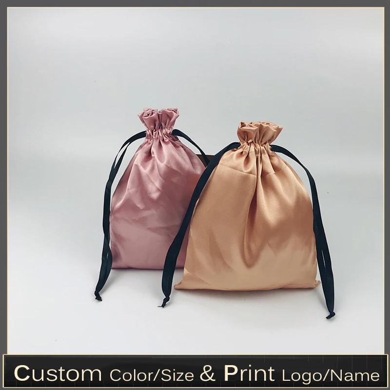 

Custom Logo silk satin Drawstring Gift Bags Cosmetic Tools makeup Underwear Bikini Packaging Bags 20pcs/lot