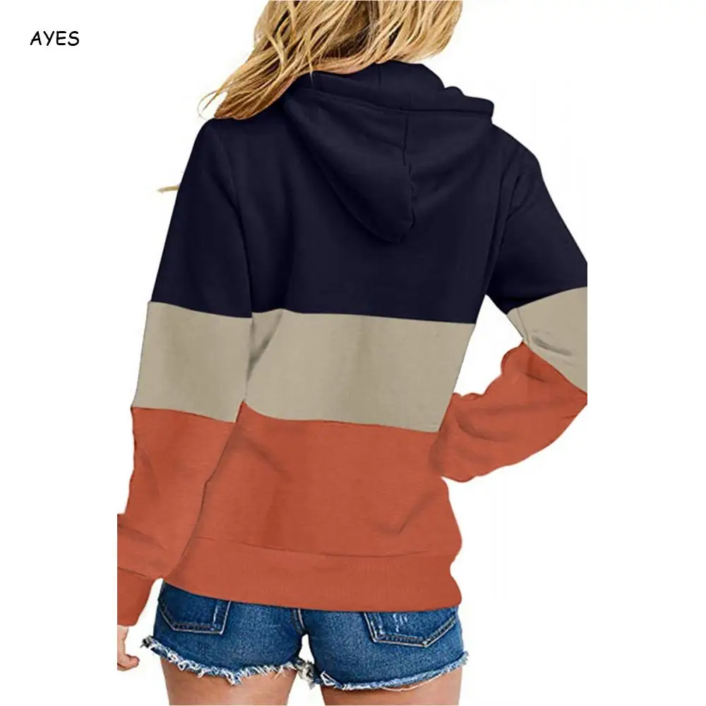 

Casual Color Block Drawstring Hoodie Sweatshirt Long Sleeve Hoodies Pullover Tops 2019 Autumn Women Activewear Hooded Sweatshirt