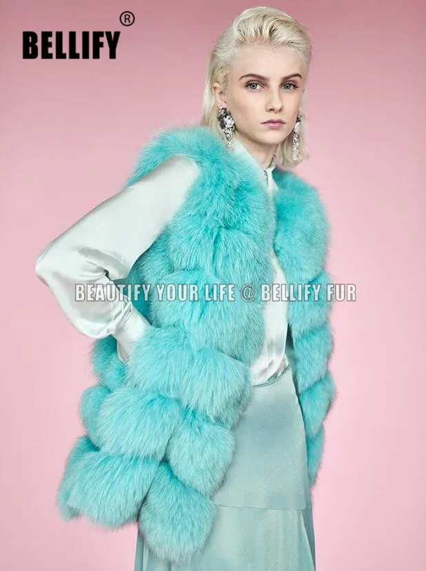 Новинка 2020 пар коллекций роскошный светло голубой жилет из натурального Лисьего