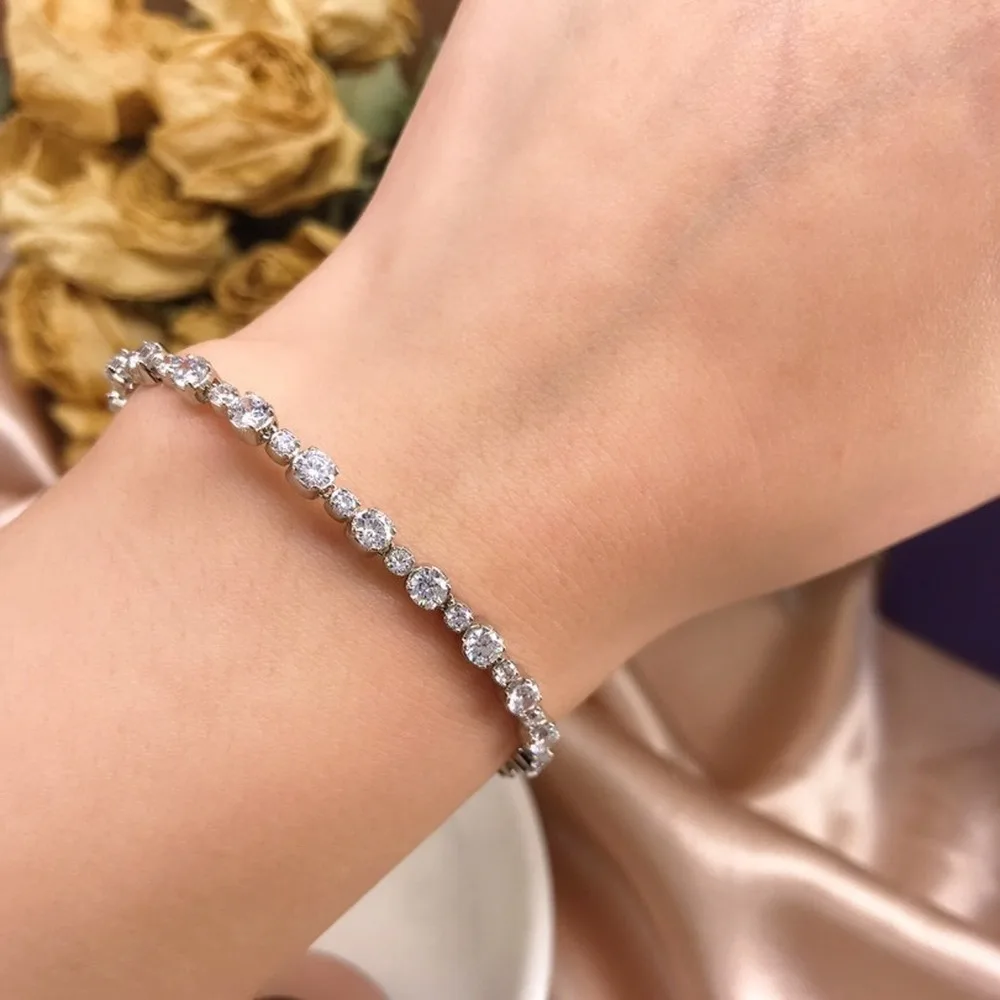 

2021 Fashion Jewelry SWA High Quality Charm Simple French Pearl Size Crystal Adjustable Invisible Magnetic Button Bracelet