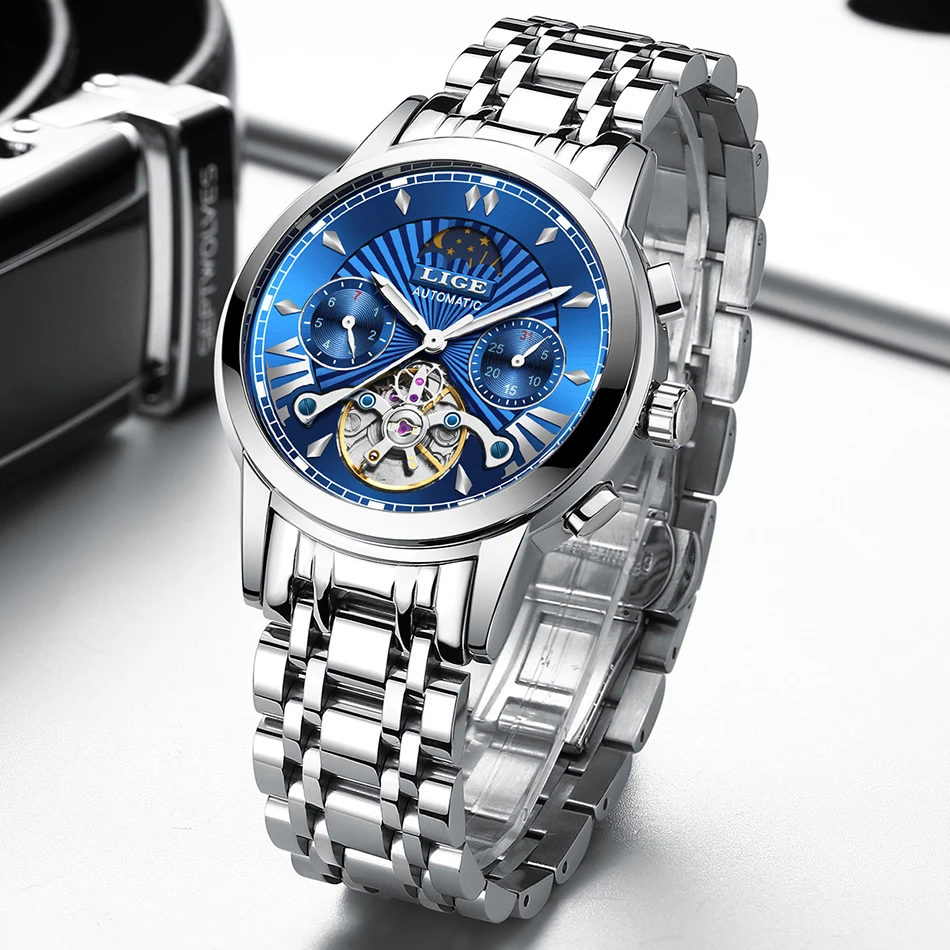 Montre Homme LIGE мужские s часы Топ люксовый бренд мода Tourbillon автоматические механические часы мужские водонепроницаемые часы со скелетом