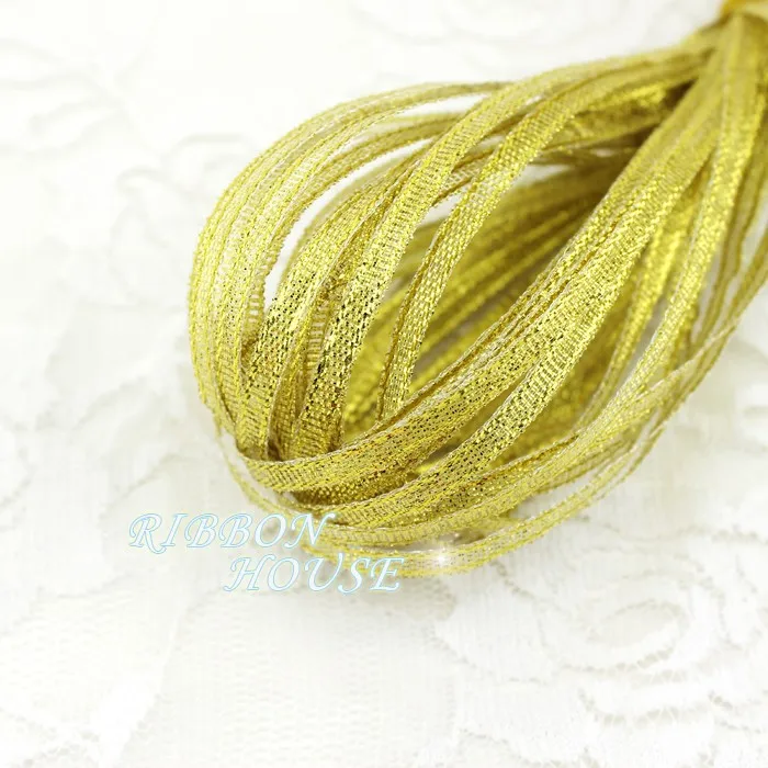 3mm gold onion 3 мм цветная лента для лука, блестящая вышитая лента для свадебного торта, подарочная упаковка для рукоделия, товары для декора(10 м/лот - Цвет: 3mm gold onion