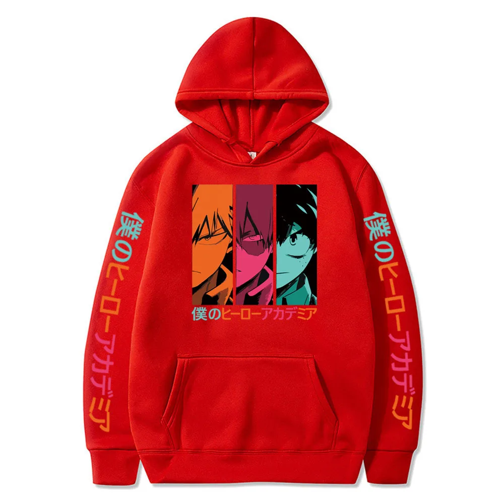 

Anime Hoodie Hero Academy Shoto Todoroki Bakugou Deku Graphic Print Sweatshirt Pullover Casual Loose Unisex Sportswear Hoodie